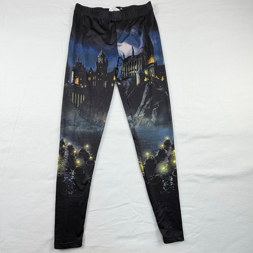 Harry Potter Hogwarts Castle Graphic Leggings Womens Medium Black‎ Blue Night M